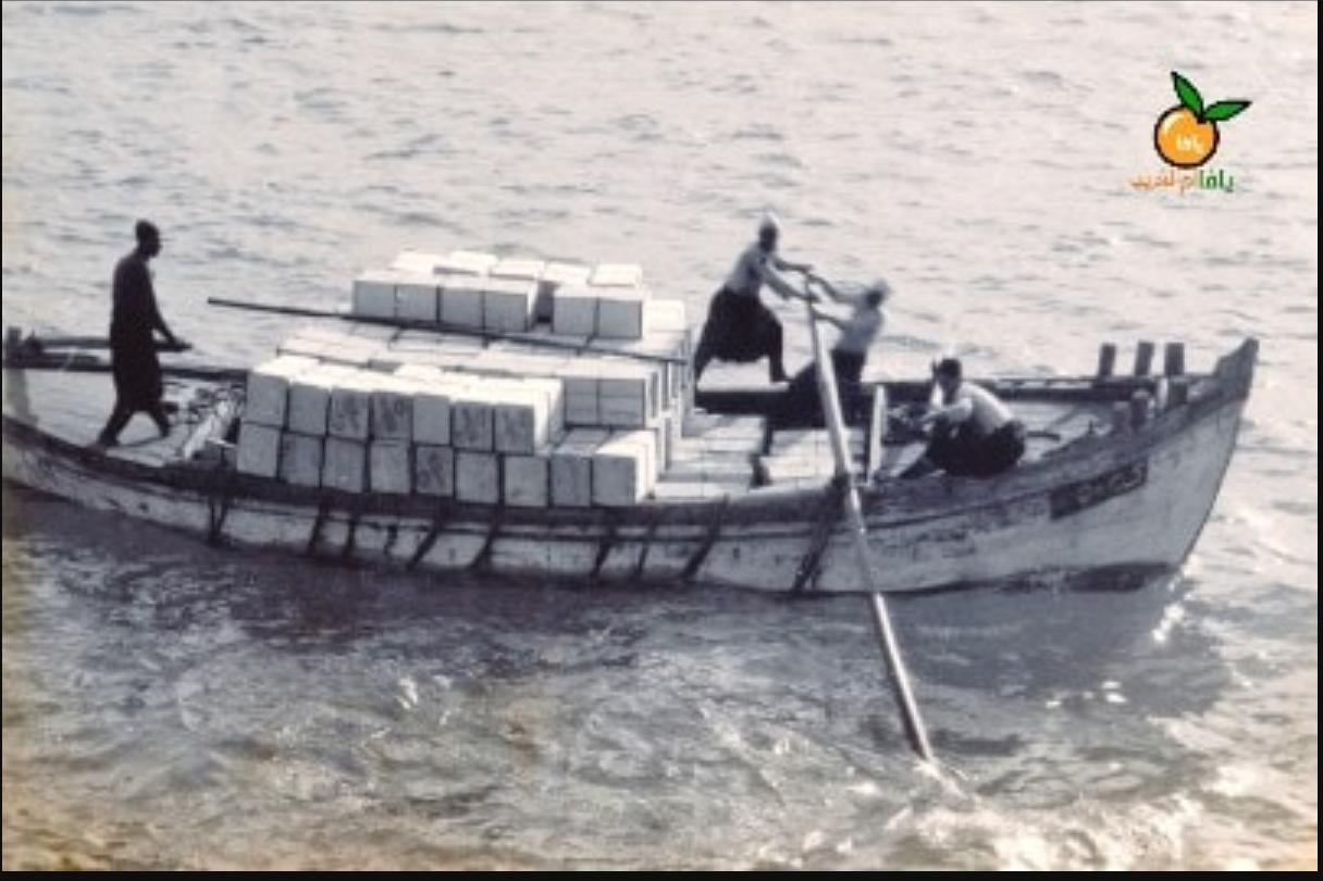 Picture for Jaffa City: مجموعة من البحارة متجهين نحو الباخرة لتفريغ صناديق البرتقال اليافوي . الصورة من عام 1932. Browse 70k pictures documenting Palestinian history & culture before Nakba