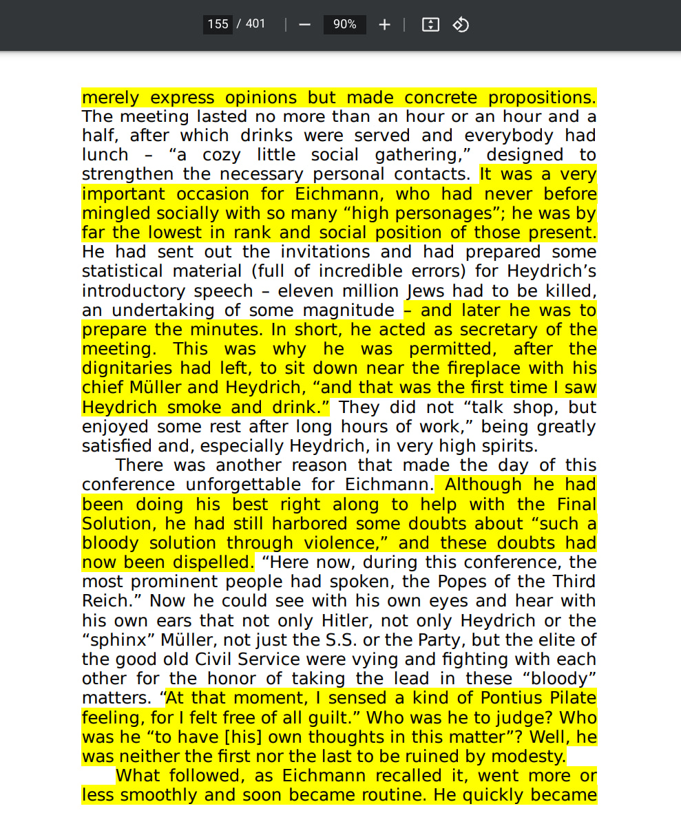 Eichmann in Jerusalem, A Report On The Banality Of Evil by Hannah Arendt page 155
