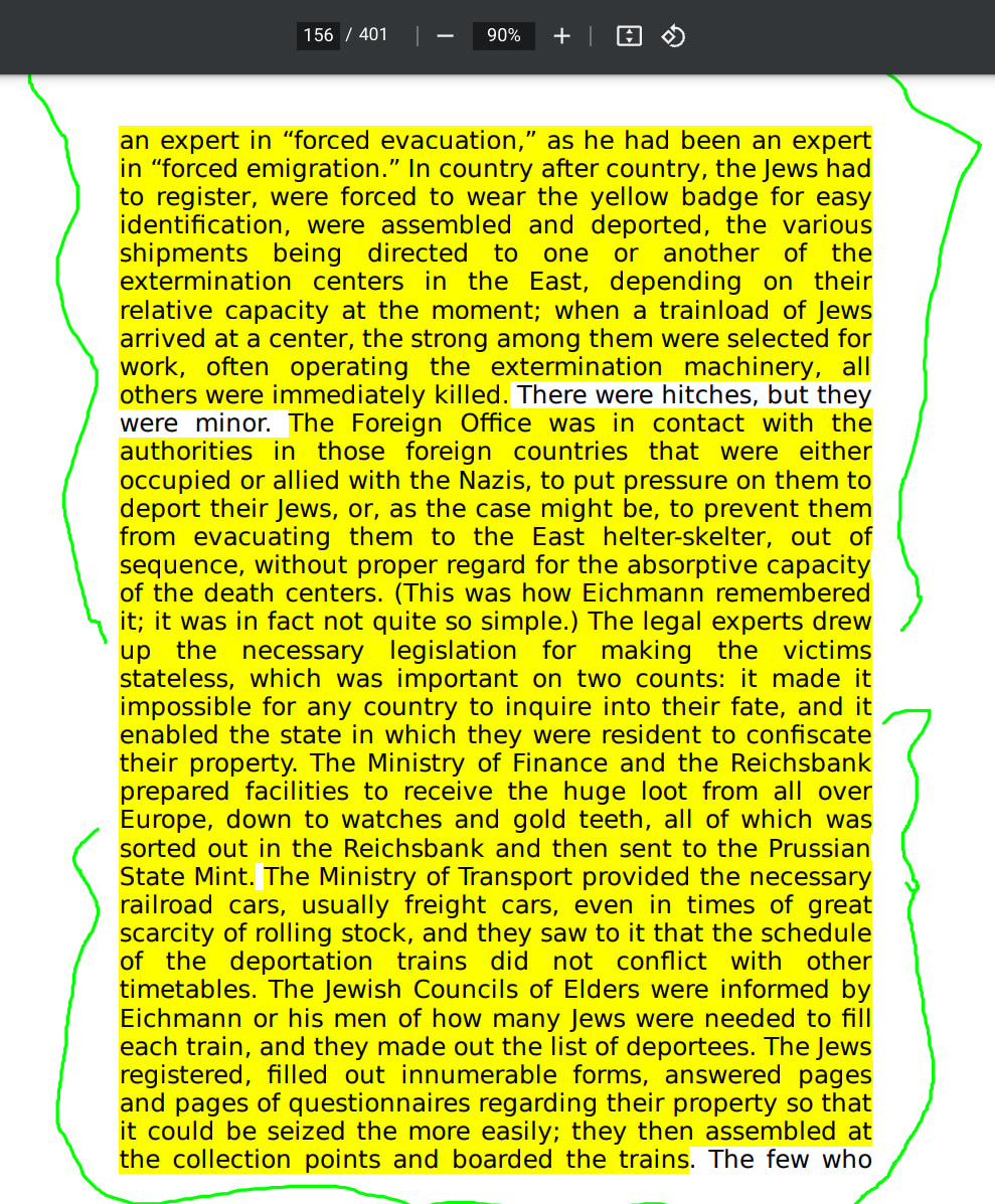 Eichmann in Jerusalem, A Report On The Banality Of Evil by Hannah Arendt page 156