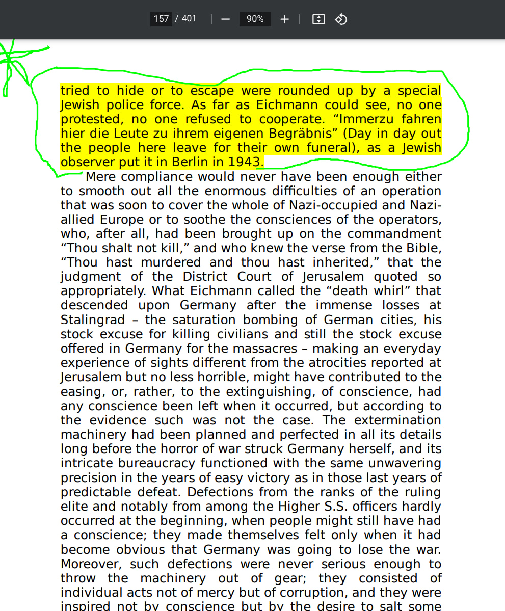 Eichmann in Jerusalem, A Report On The Banality Of Evil by Hannah Arendt page 157