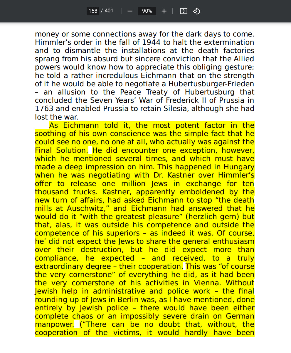 Eichmann in Jerusalem, A Report On The Banality Of Evil by Hannah Arendt page 158