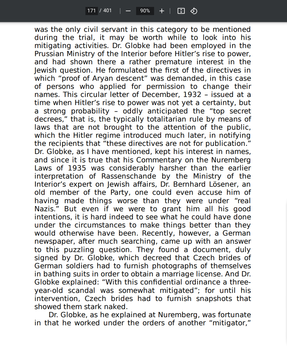 Eichmann in Jerusalem, A Report On The Banality Of Evil by Hannah Arendt page 171
