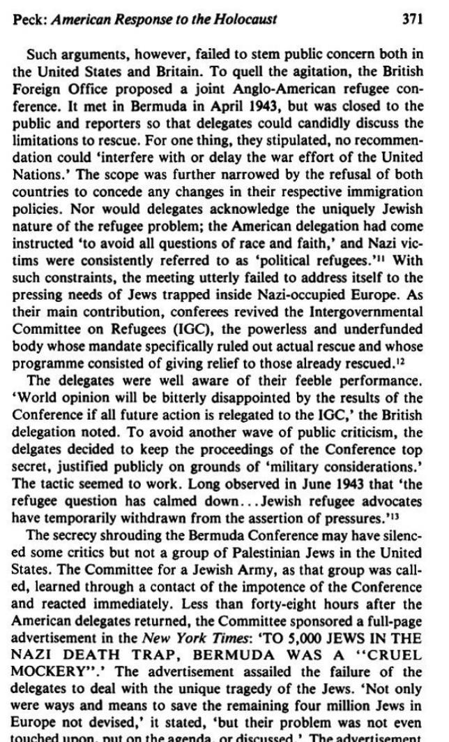 The_Campaign for an American Response To The Nazi Holocaust 1943 - 1945 By Sarah E. Peck page 371