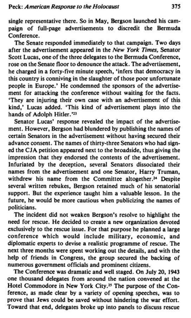 The_Campaign for an American Response To The Nazi Holocaust 1943 - 1945 By Sarah E. Peck page 375