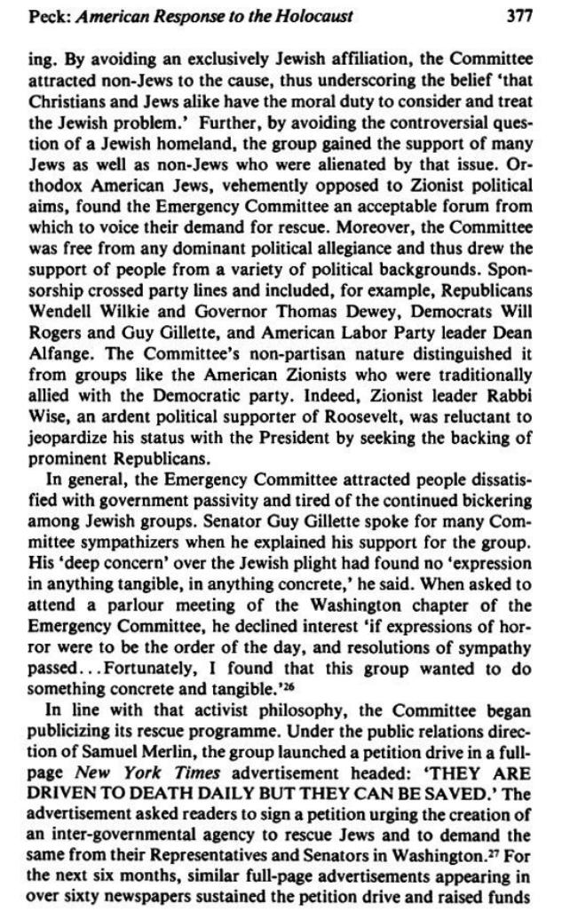 The_Campaign for an American Response To The Nazi Holocaust 1943 - 1945 By Sarah E. Peck page 377