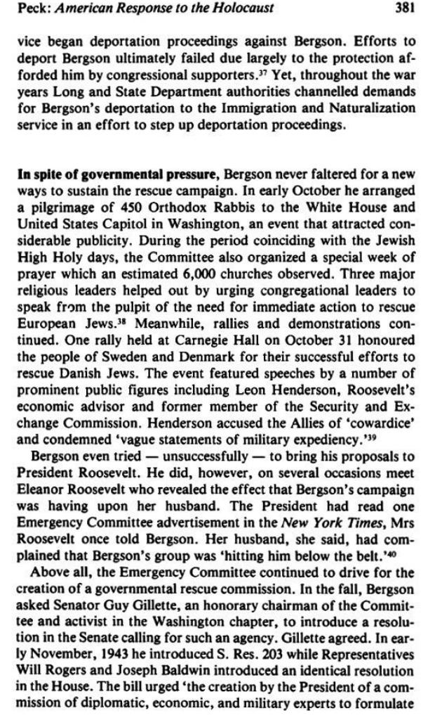 The_Campaign for an American Response To The Nazi Holocaust 1943 - 1945 By Sarah E. Peck page 381