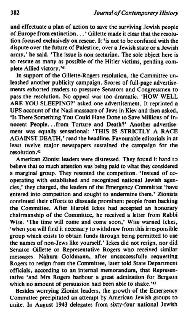 The_Campaign for an American Response To The Nazi Holocaust 1943 - 1945 By Sarah E. Peck page 382