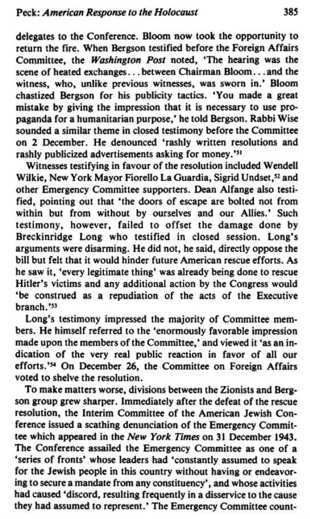 The_Campaign for an American Response To The Nazi Holocaust 1943 - 1945 By Sarah E. Peck page 385