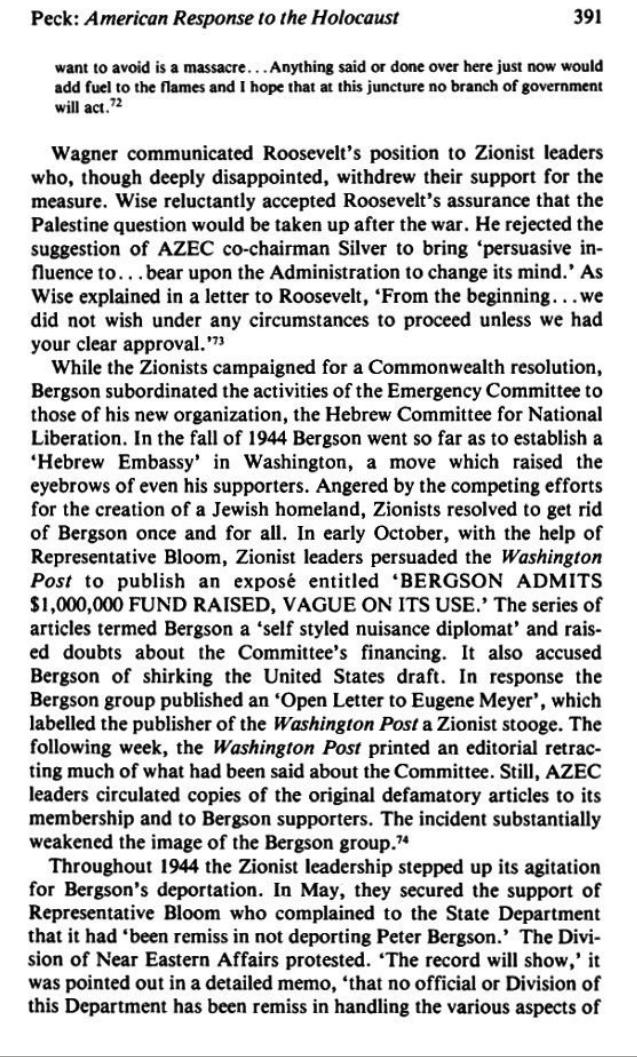 The_Campaign for an American Response To The Nazi Holocaust 1943 - 1945 By Sarah E. Peck page 391