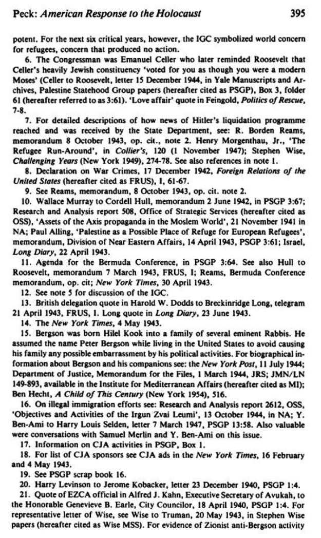 The_Campaign for an American Response To The Nazi Holocaust 1943 - 1945 By Sarah E. Peck page 395