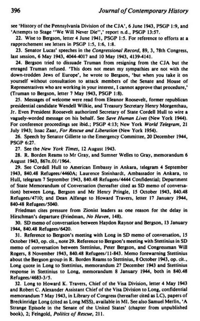 The_Campaign for an American Response To The Nazi Holocaust 1943 - 1945 By Sarah E. Peck page 396
